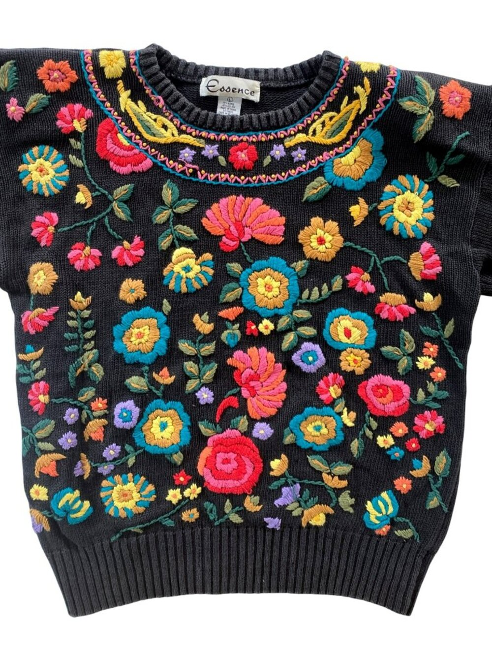 Vintage Sweater Essence Cottagecore Grannycore Floral Crewel Y2K 80's 90's LARGE - Picture 3 of 11